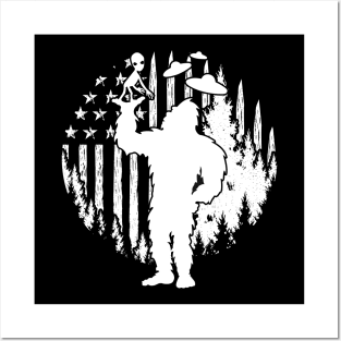 Bigfoot Alien Usa Flag Posters and Art
